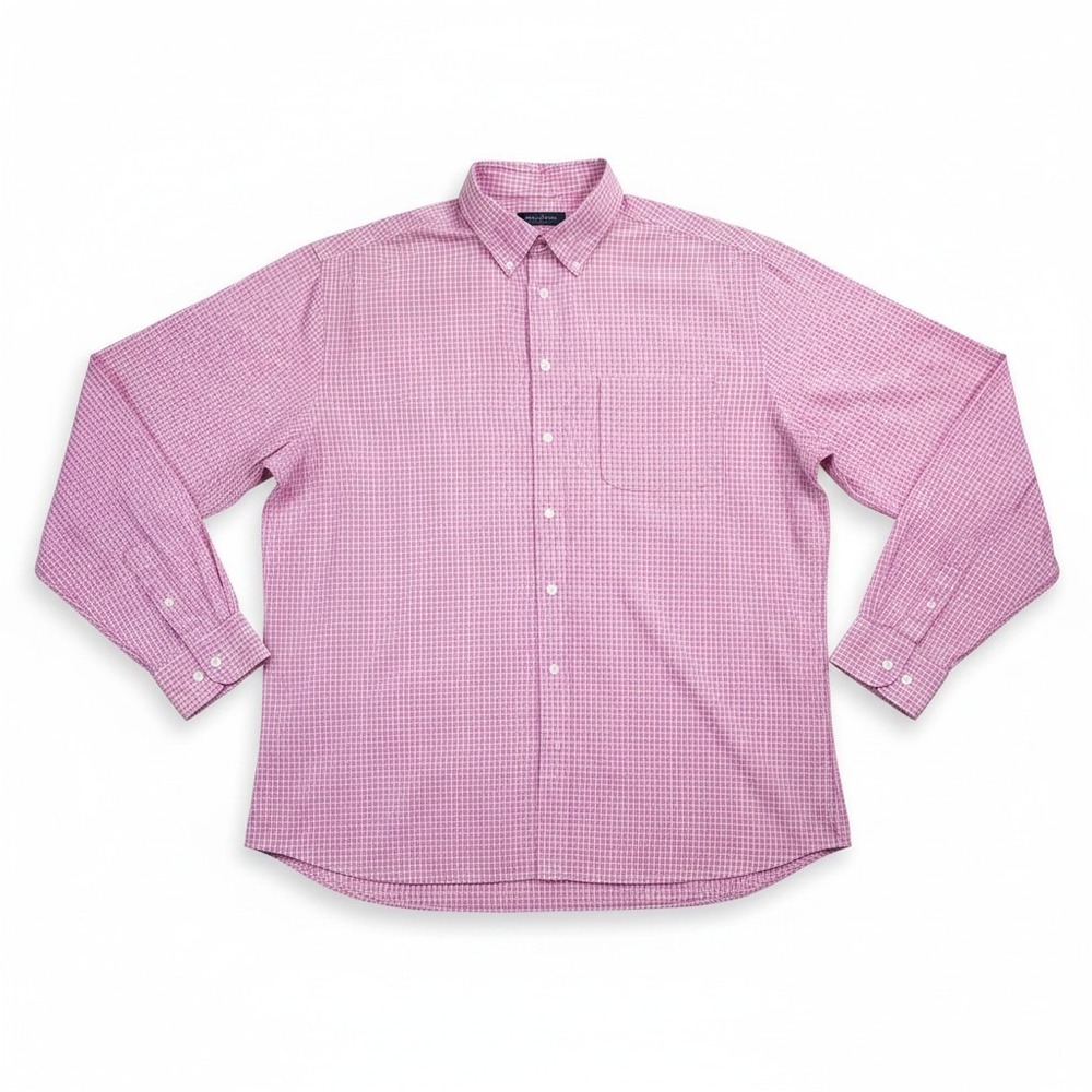 St. Aisle Mens XL Classic Fit Pink White Micro Check Stretch Button Down Shirt